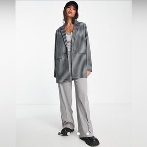 ASOS Heartbreak NWT Relaxed Oversize Gray and Black Gingham Check Blazer - M